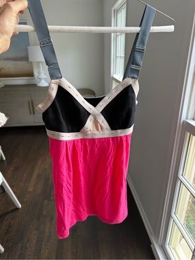 VPL Pink, Black & Cream Strappy Tank Top with Gray Straps